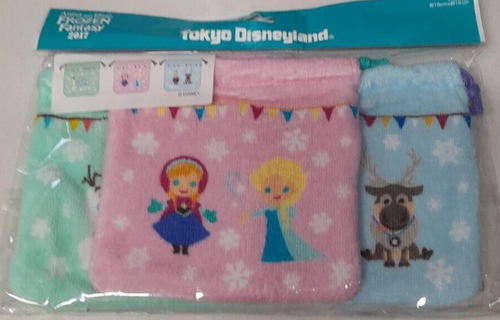 Tokyo Disneyland Frozen tin and 3 set of cloth drawstring bags - very cute!!!! - Picture 8 of 9