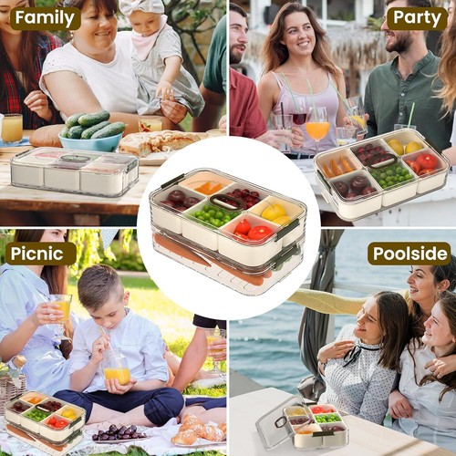2Pcs Lid Removable Snack Box 6 Fruit Container Food Storage Snackle+bag Party - Picture 6 of 7