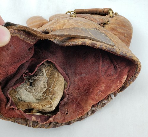 Antique Vintage Pre War Buckle Back Split Finger Baseball Glove Mitt Bill Werber - Picture 8 of 13