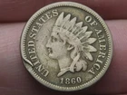 1860 Copper Nickel Indian Head Cent Penny- Rounded Bust, Fine/VF Details
