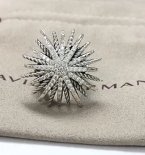 DAVID YURMAN Sterling Silver Large 34MM STARBURST Pave Diamonds Ring Size 6.5