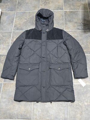 $540 Mens Barbour Elmwood Quilted Mixed Media hooded Puffer Jacket Black medium