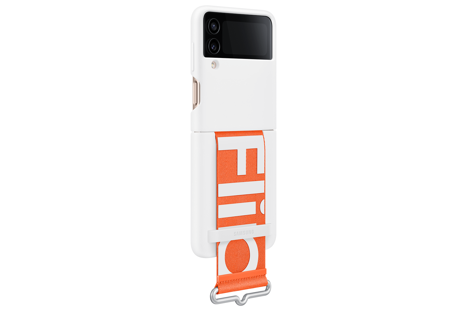 Samsung Silicone Cover with Strap for Galaxy Z Flip4 - White/Orange