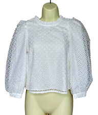 Zara White Puff Sleeved Lace Cropped Blouse Summer Top Size Small Beautiful