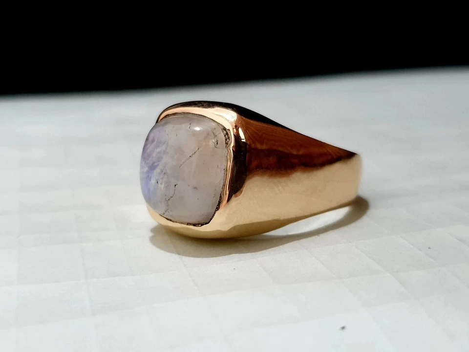 Anillo de piedra lunar arco iris cabujón para hombre anillo de piedras preciosas de piedra lunar en plata Foto 2 de 4