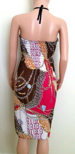 Bequeme Stretch Sommerkleid mit Holzperlen Neckholder Träger in 2 Farben zur Auswahl - Bild 6 von 21