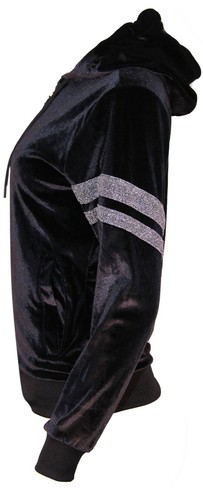 Womens Ladies Velour Velvet Hooded Top Trousers Stripe Panel 2PCS Tracksuit Set - Picture 4 of 19
