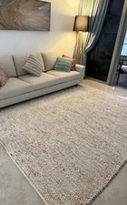 Hand Knited Chunky Wool Loop Rug Ivory/OffWhite& Natural & Loops