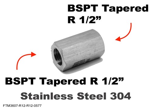 BSPT Tapered R 1/2" Female to R 1/2" Female Stainless Sensor Adaptor Fittings - Picture 1 of 5