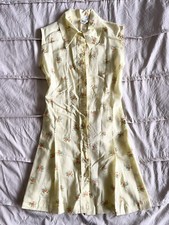 Vintage Sears Growing Girl Sleeveless Button Up Shirt Dress Yellow Floral Sz 12