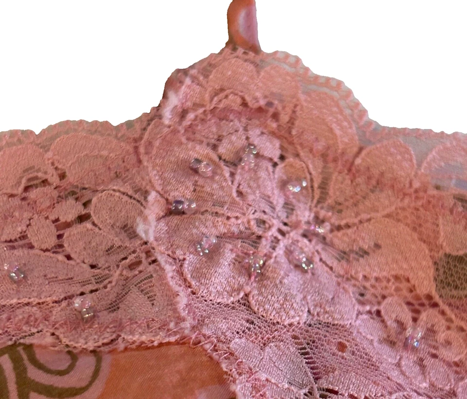 Top Cami Babydoll Vintage Y2K Express Talla M Rosa Con Cuentas Encaje Bufanda Estampado Hada Foto 4 de 4