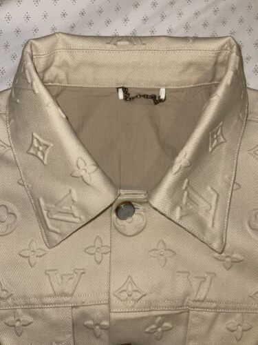 Louis Vuitton Men's Workwear Denim Jacket Monogram Embossed Beige Cotton Size 50 - Picture 16 of 24