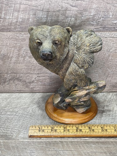 Bear Figure Head on Driftwood Hand Painted Composite 8” Tall Bronze Color - Picture 9 of 9