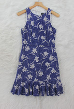 Nine West Sleeveless Blue White Floral Short Sheath Ruffle Hem Lined Sz 4 #1624