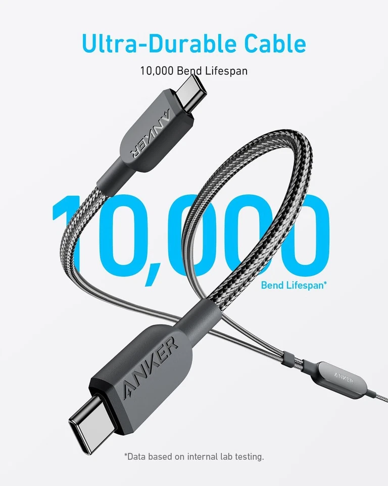 Anker 2-in-1 USB C to USB C Cable 140W Max Fast Charging 4ft Braided Nylon Cord - Image 4 of 4