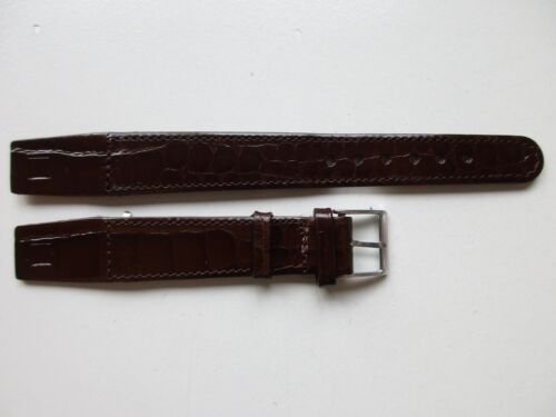 Mocha brown crocodile print 16 MM "open end" vintage 1960's watch band strap S - Afbeelding 1 van 4
