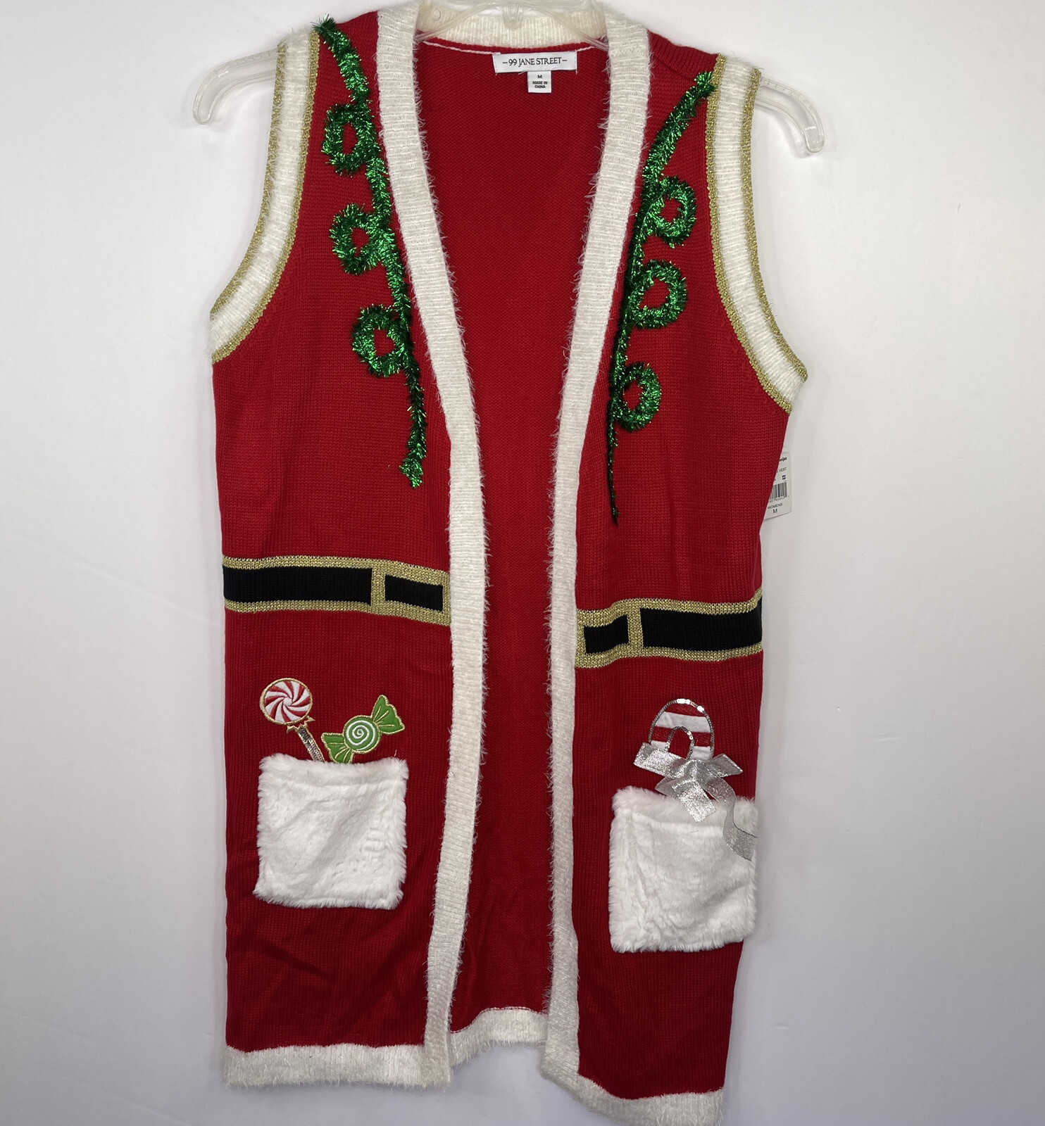 99 Jane Street Open Front Long Christmas Sweater Cardigan Size M Sleeveless  | eBay