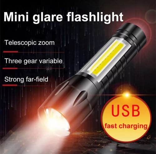 LED flashlight USB rechargeable super bright small torches camping/ hiking - Picture 4 of 6