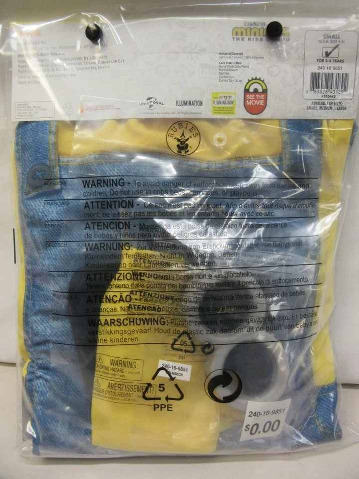 Minion Niño Disfraz Halloween Mono Rubíes Unisex Talla Pequeña 4-6 Foto 3 de 4