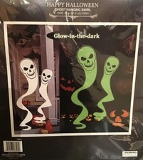 Lot of 2 pkgs, 4 Hanging Swirl Ghost Halloween Decoration Glow in the Dark 3' ft