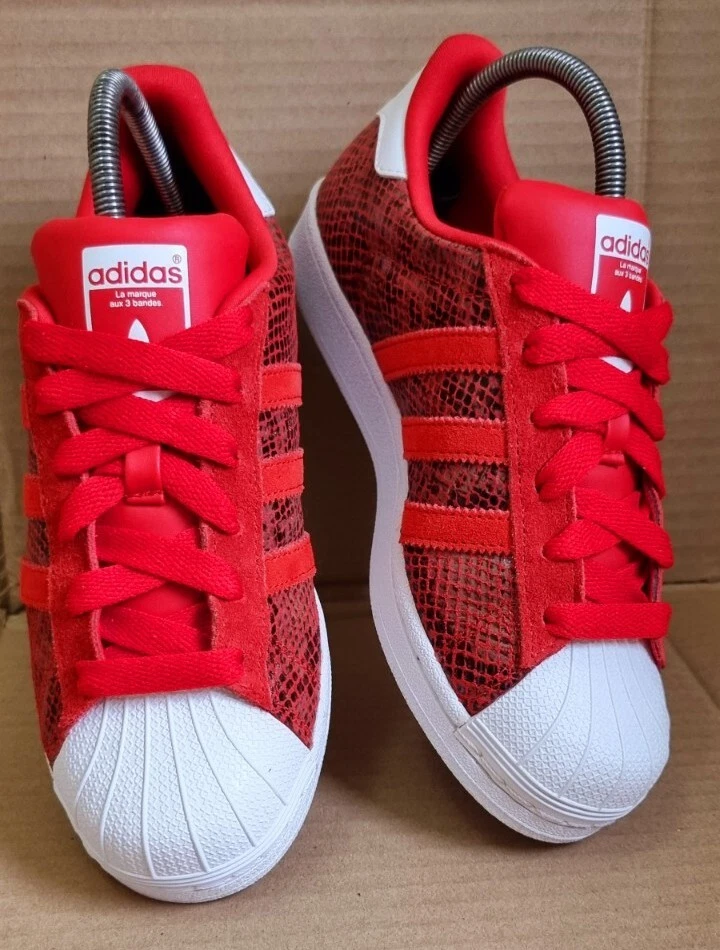 ADIDAS SUPERSTAR TRAINERS SIZE 4 UK RED SUEDE LEATHER SNAKE RARE
