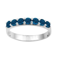 3MM Round London Blue Topaz 925 Sterling Silver Seven Stone Women Eternity Ring