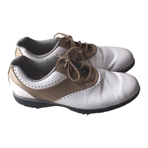 FootJoy Shoes Womens 9.5 M eMerge White Brown Leather Golf Cleats 93914 Read - Picture 4 of 15
