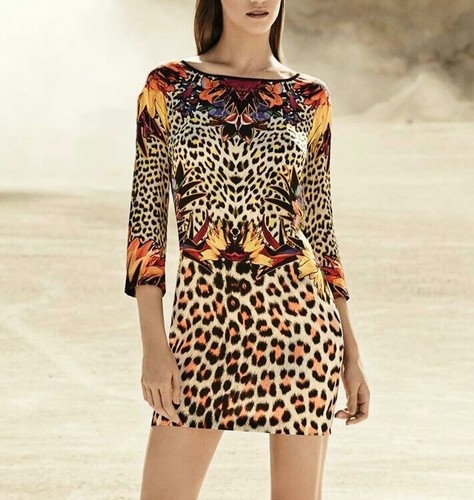 NWT JUST CAVALLI Leopard Print Mini Dress Silk Womens Size 38