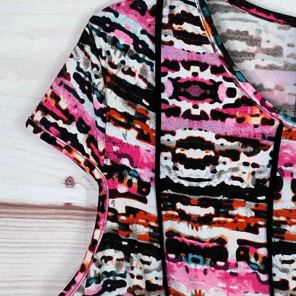 Blusa Maria Gabrielle Top Mujer 3X Estampado Multicolor Manga Gorra Tejida Línea A Foto 3 de 4