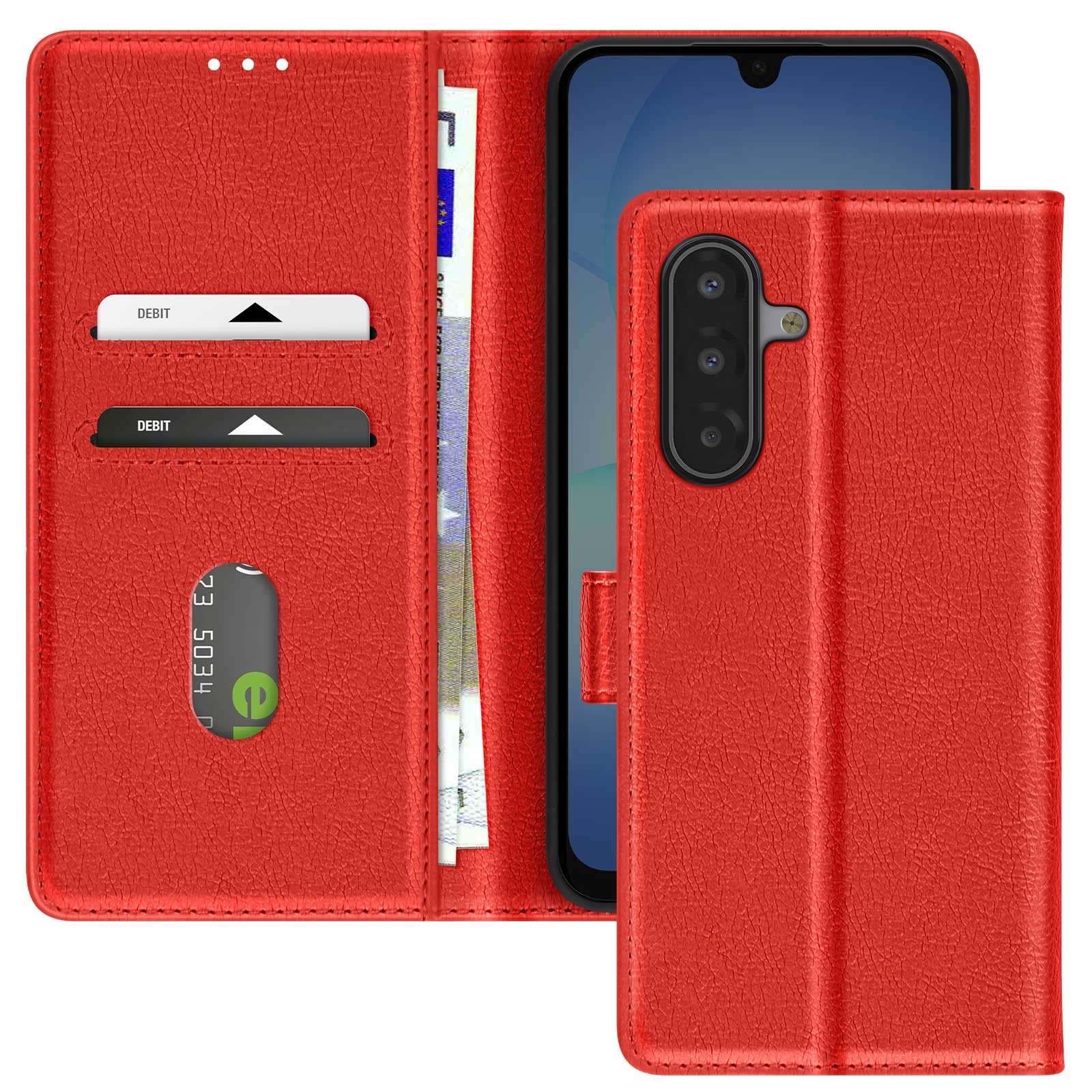 Housse Galaxy A17 rabat cuir rouge avec rangements cartes et clapet support Avizar