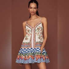 FARM Rio Picnic Peppers Ainika Sleeveless V-Neck Babydoll Swing Mini Dress