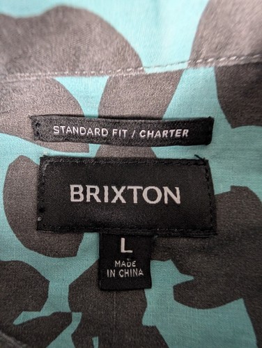 Brixton Shirt Mens Large Blue Shadow Floral Print Short Sleeve Button Up - Picture 3 of 5
