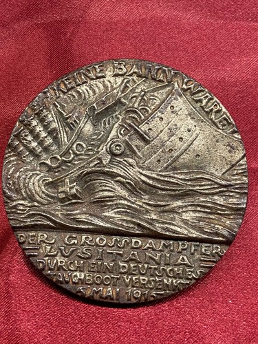 The Sinking of RMS Lusitania 1915 WWI British Propaganda Medal Unboxed Bronze