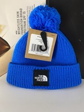 The North Face Infant / Kids Littles Box Logo Pom Beanie, Hero Blue, XS 6-24M