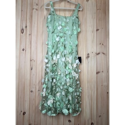NWT Lulus Elite Cutie Mint Green Mesh 3D Floral Embroidered Midi Dress Size M