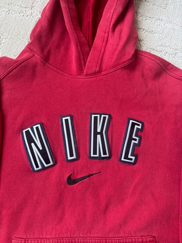 Nike Center Swoosh Hoodie Youth Medium Red Embroidered Cotton - Picture 3 of 7