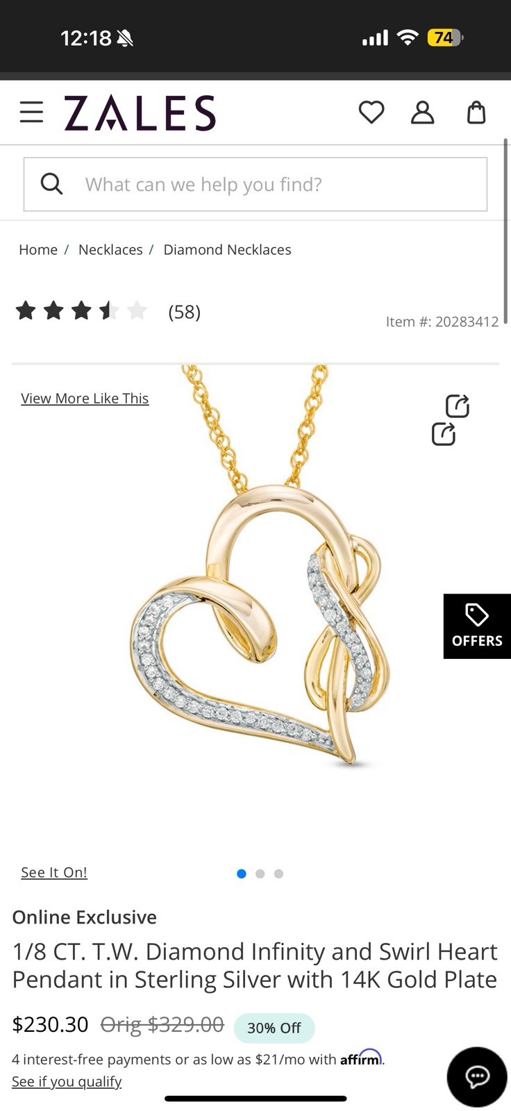 Zales Gold Heart Infinity Pendant