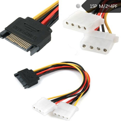 15-pin SATA Male to Dual 4pin Molex Female Power Adapter Cable Connector - Afbeelding 2 van 7