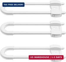 LRANFOW 3 Pack U-Shaped Baby Proof Cabinet Locks No Drilling Required, Adjustabl