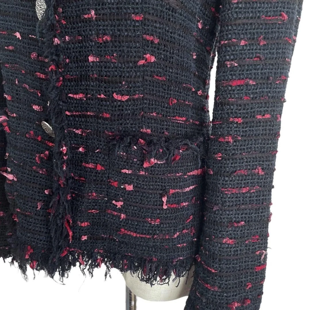 Giacca Chanel tweed frange nero rosso 04P