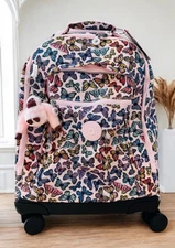 Kipling New Zea 15" Laptop Rolling Backpack Butterflies