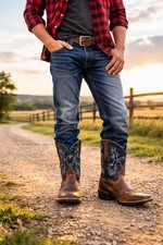 Ariat Tombstone Boys Western Boots Brown Blue Square Toe Size 4 Leather 4LR