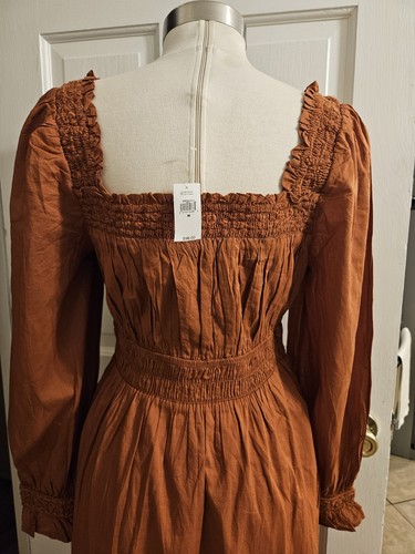 GAP PUFF LONG SLEEVE SMOCKED MAXI DRESS SIZE MEDIUM RUST COLOR - Picture 13 of 20