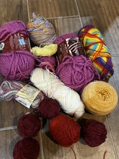 Mixed Brand Lot Multi-Color Yarn Skeins for Craft Knitting Crochet Pink/ Red