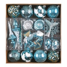 Christmas Ornaments Tree Decorations Set, 60ct Light Blue and Silver Shatterp...