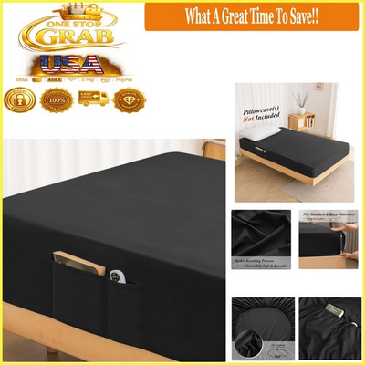 #ad #ad Twin Fitted Sheet Black 1800 Thread Count Microfiber Wrinkle Resistant $21.83