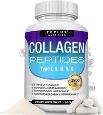 Toplux Multi Collagen Peptides Pills 1800 Mg Complex - Type I, II, III, V, X