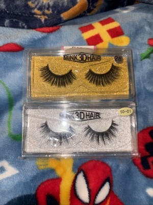 3D Natural Bushy Cross False Eyelashes, Mink Hair, Black, Lot Of 2