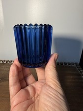 Vintage Cobalt Blue Glass Votive Candle Holder - 2.75 Ribbed Sawtooth Scalloped