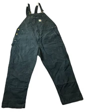 Black Carhartt Double Knee Duck Canvas Dungarees Bib Overalls W48 L30 102776 001
